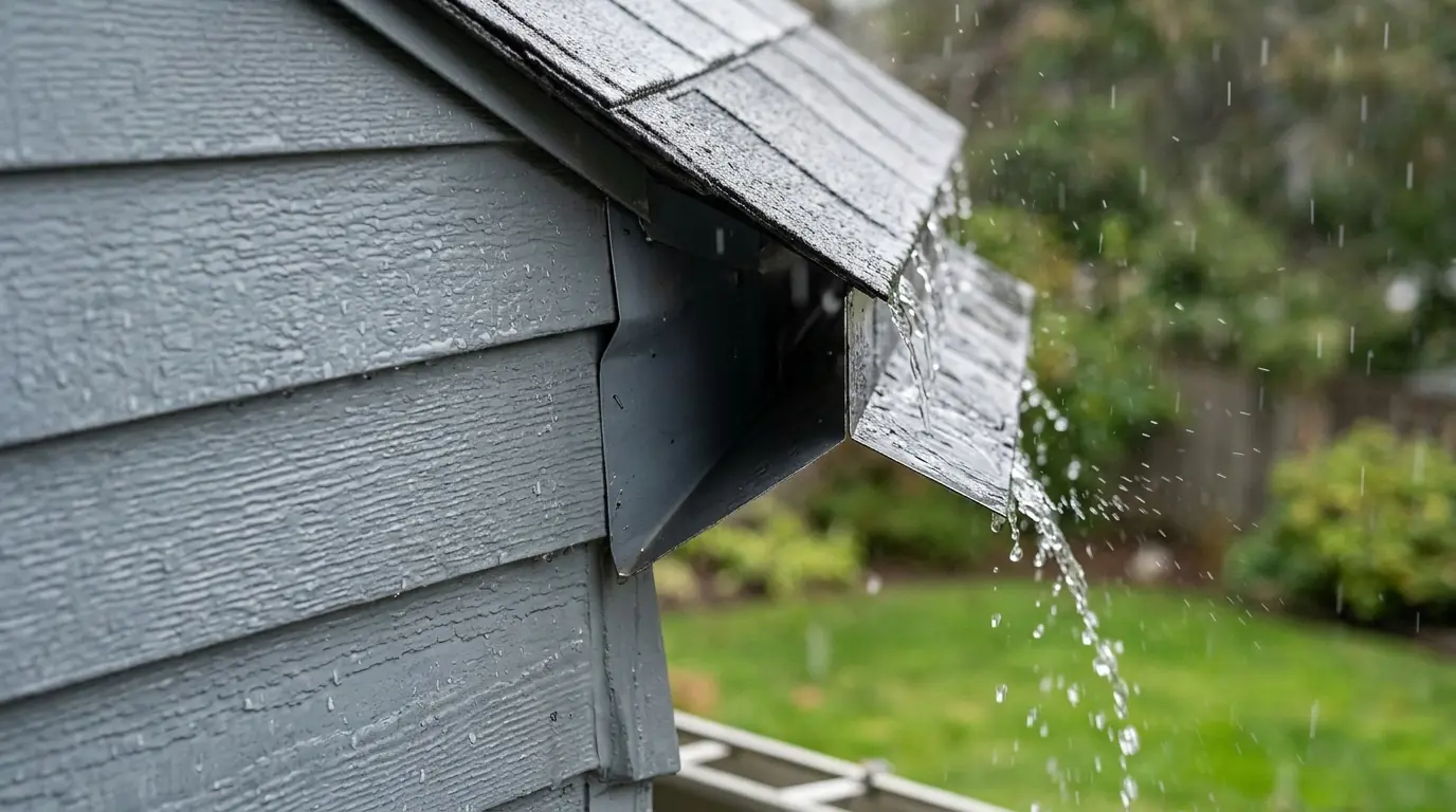 Kick-out flashing turning rainwater away from siding at a roof-wall joint
