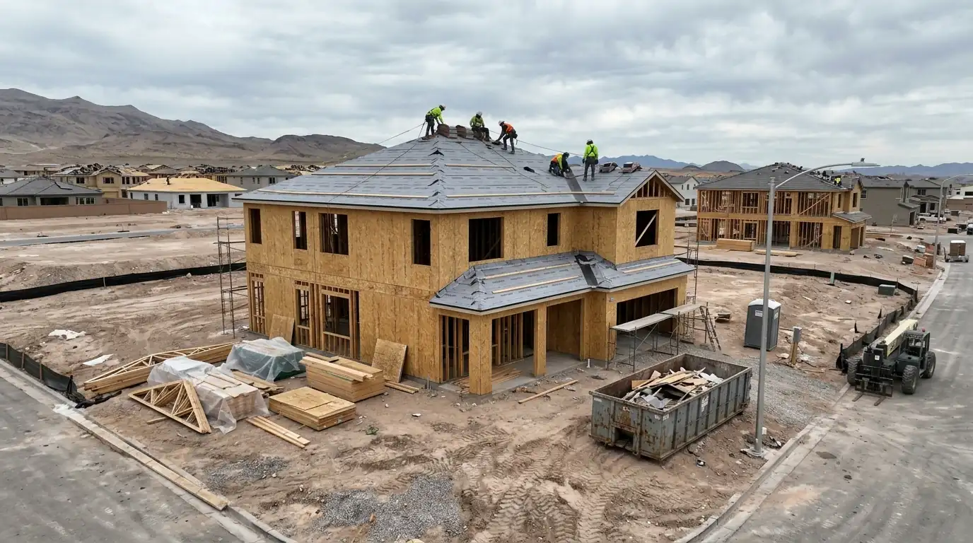New home frame with underlayment installed during roof dry-in