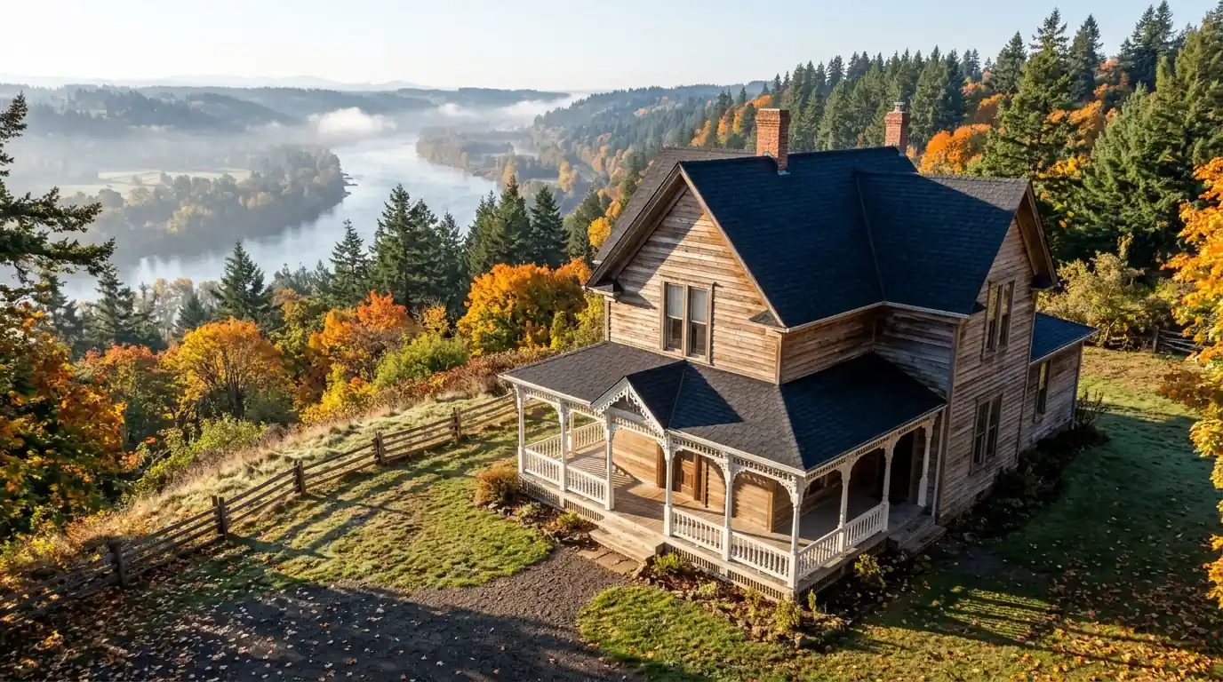 Historic Oregon City bluff home with a new roof and rebuilt porch roof